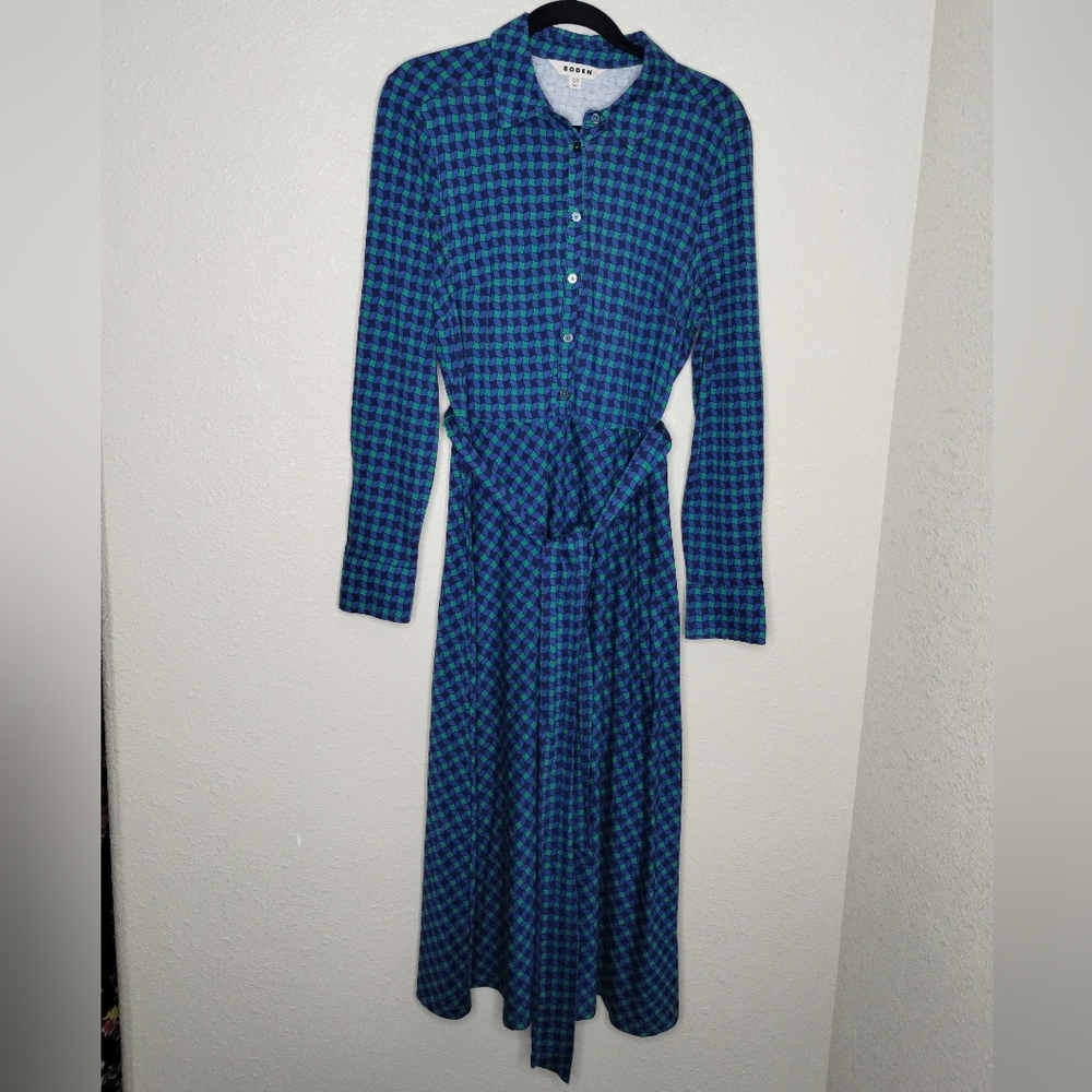 Boden Blue and Teal Long Sleeve Shirt Dress